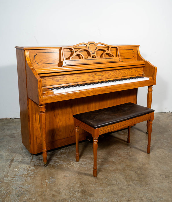 Samick JS-043M Upright Piano in Satin Oak | Serial No. JIM00042 | Used
