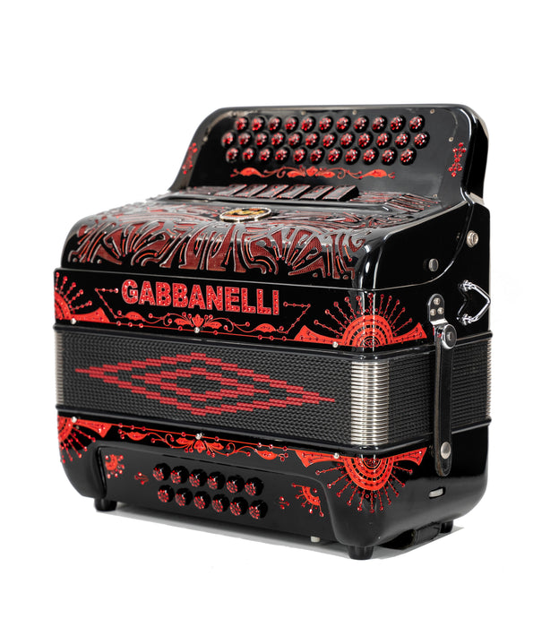 Pre-Owned Gabbanelli Two-Tone Accordion FBbEb-EAD Fa/Mi - Black/Red Sparkle | Used