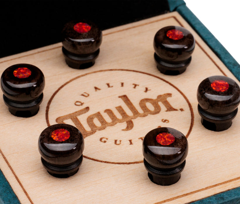 Taylor Water Buffalo Bone Brown Bridge Pins with Red Opal Inlays | New