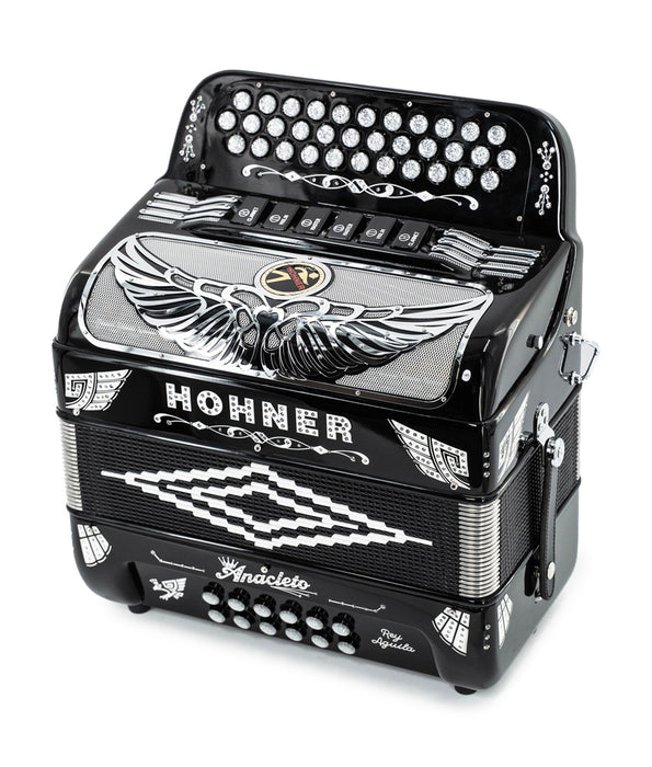 Pre-Owned Hohner Anacleto Rey Aguila Two-Tone FBE/GCF Compact Accordion - Black | Used