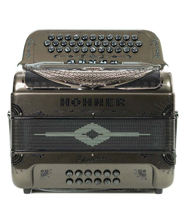 Pre Owned Hohner Anacleto Rey Del Norte III Compact GCF Accordion - Gun Metal Gray Metallic | Used