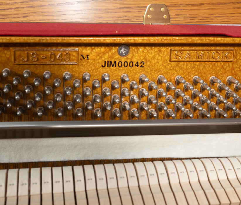 Samick JS-043M Upright Piano in Satin Oak | Serial No. JIM00042 | Used