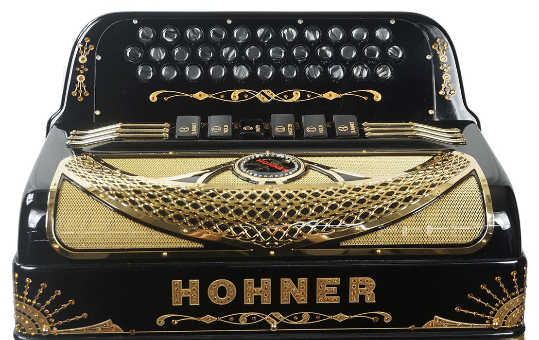 Hohner Anacleto Rey Del Norte Accordion Two Tone FBbEb/EAD Black/Gold Hardware