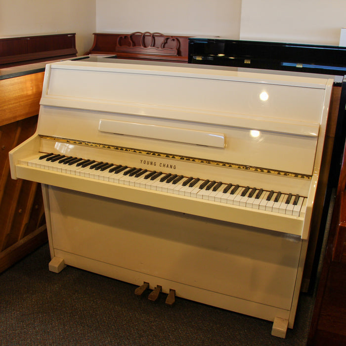 Young Chang E101 Console Piano | Polished White/Ivory | Used
