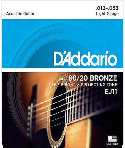 D'Addario EJ11 80/20 Bronze Light Acoustic Guitar Strings 12-53