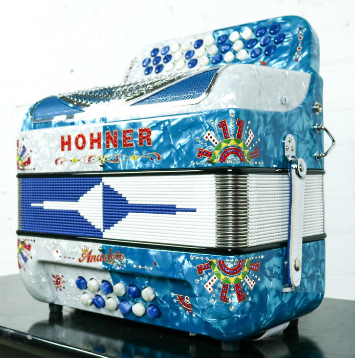 Hohner Anacleto Rey Del Norte TT G/E Accordion Compact White & Blue
