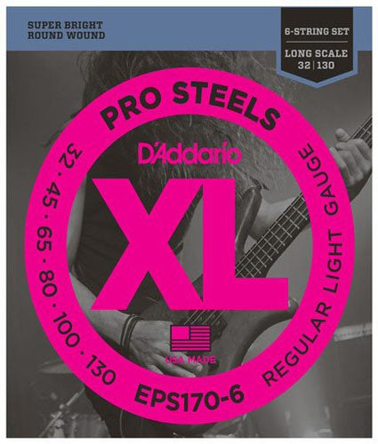 D'Addario EPS170-6 ProSteels 6-String Bass, Light, 32-130, Long Scale Strings