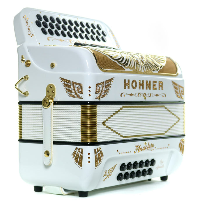 Hohner Anacleto Rey Aguila 5S FBbEb Compact Accordion White & Gold