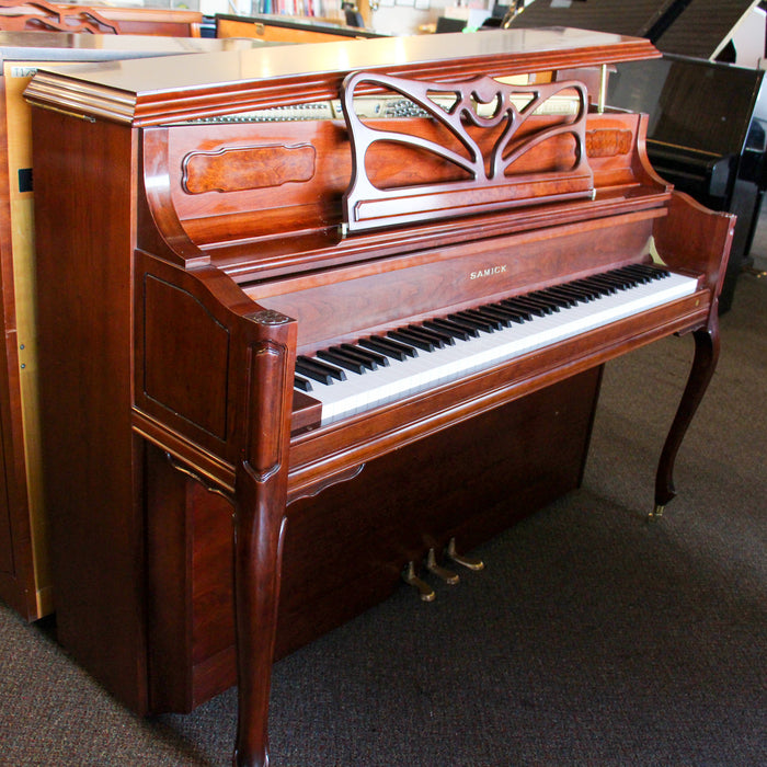 Samick SU-42F Upright Console Piano and Bench | Cherry Finish