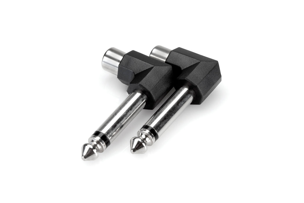 Hosa 2pc Right-Angle Adapters, RCA to 1/4 in TS