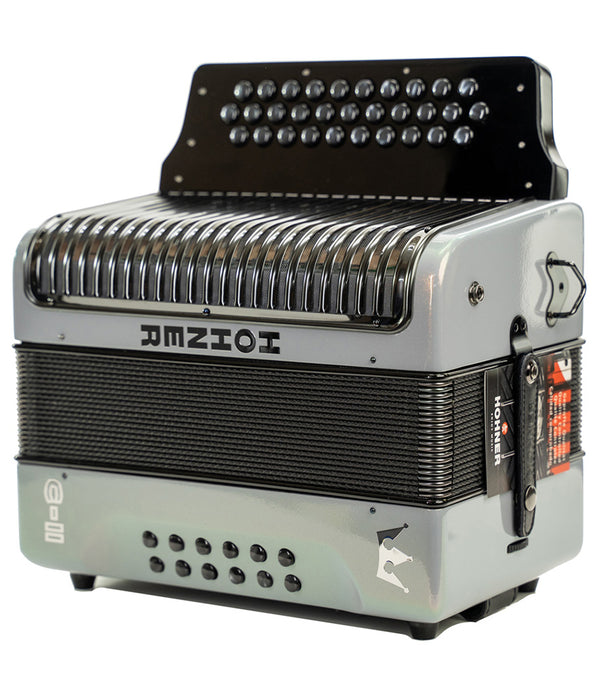 Pre-Owned Hohner Corona C-II FBE Diatonic Accordion - Silver Rainbow