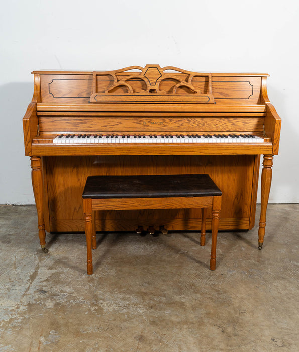 Samick JS-043M Upright Piano in Satin Oak | Serial No. JIM00042 | Used