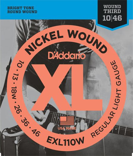D'Addario EXL110W Nickel Wound, Regular Light, Wound 3rd, 10-46 Electric Strings