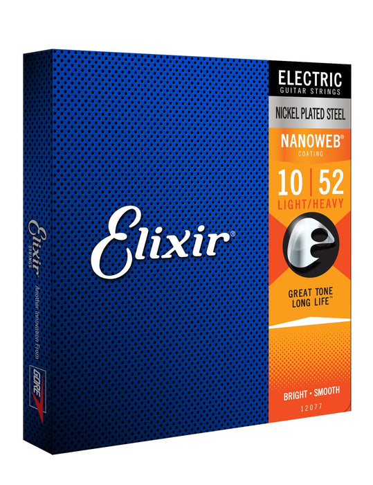 Elixir 12077 Nanoweb Light Top Heavy Bottom Electric Guitar Strings 10-52