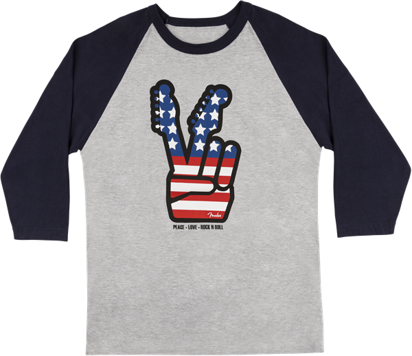 Fender Peace Sign Raglan T- Shirt, Gray/Navy, Small